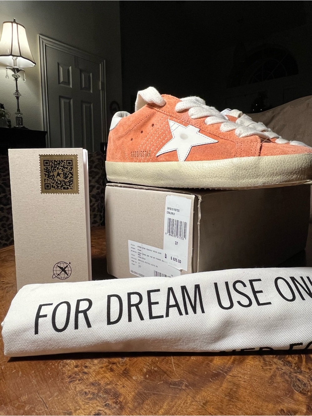 Luxury Golden Goose Super Star Coral/White Suede Low-Top Sneakers US Women's 7 l